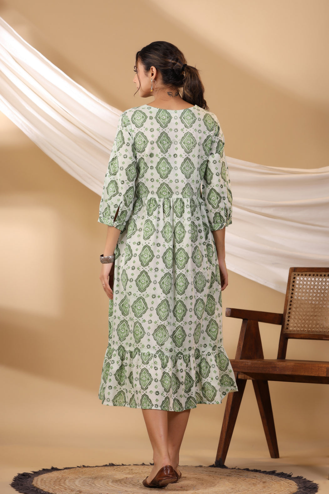 Grass Green Button Down Tier Dress