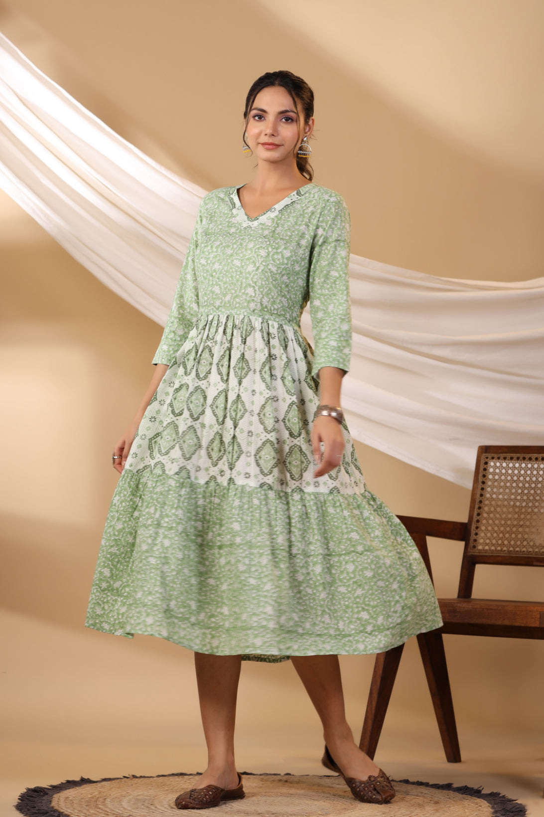 Grass Green Long Tier Dress