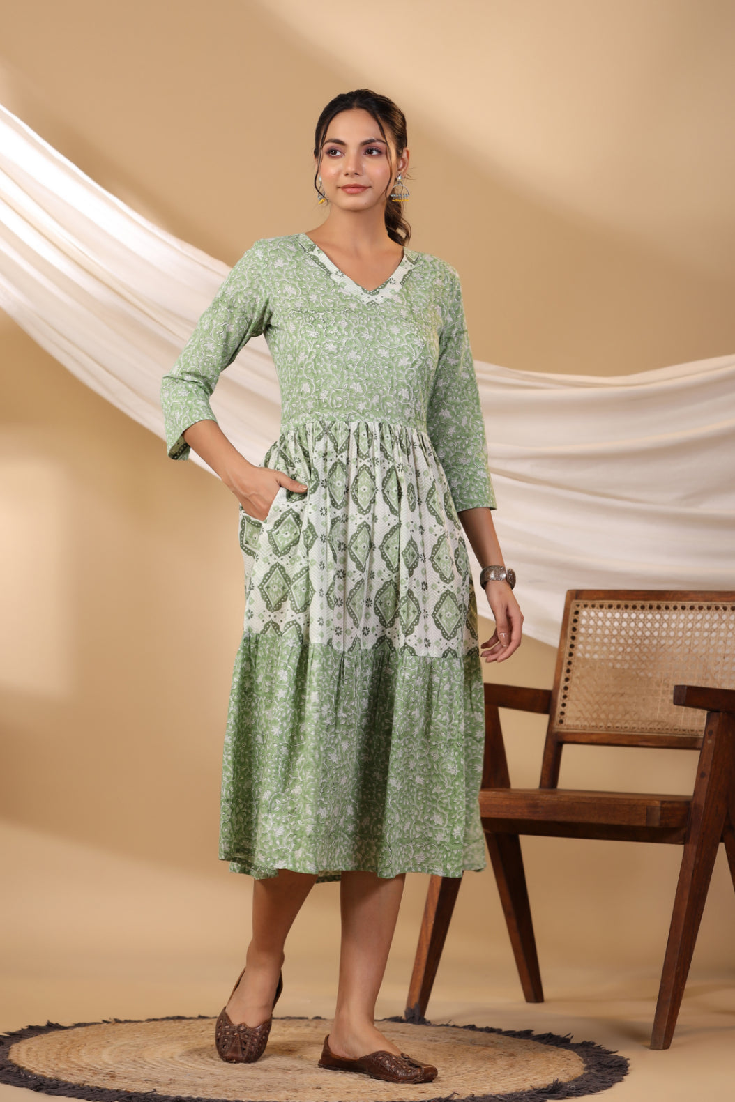 Grass Green Long Tier Dress