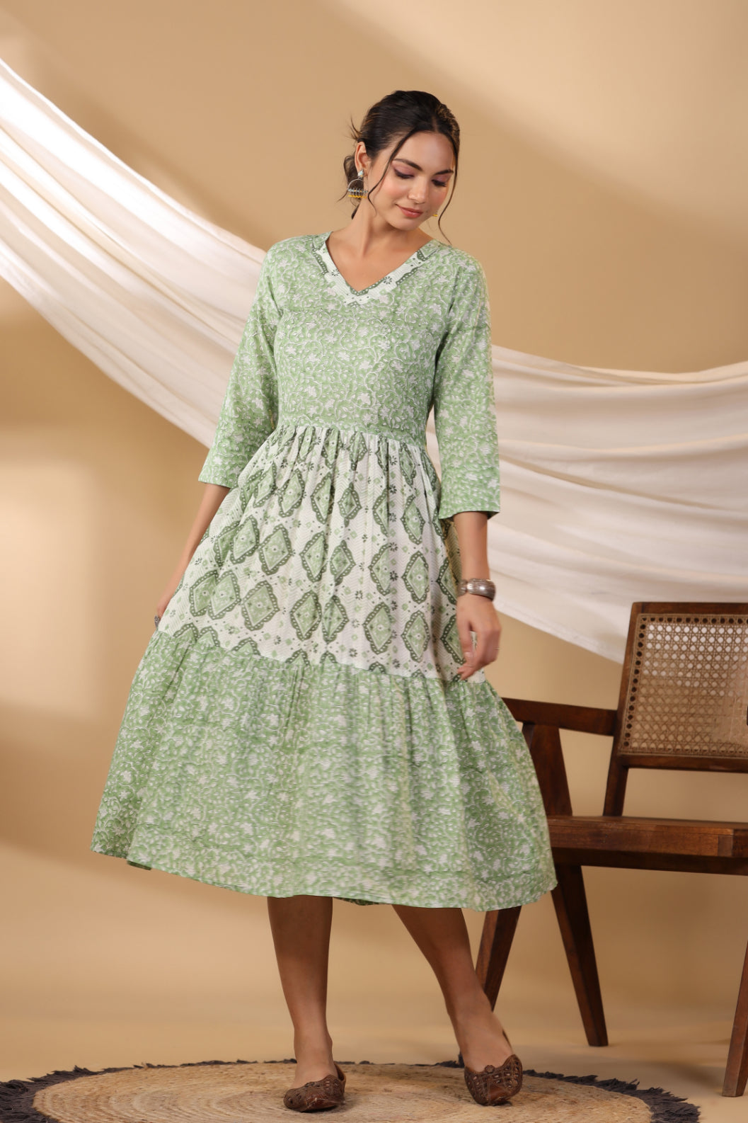 Grass Green Long Tier Dress