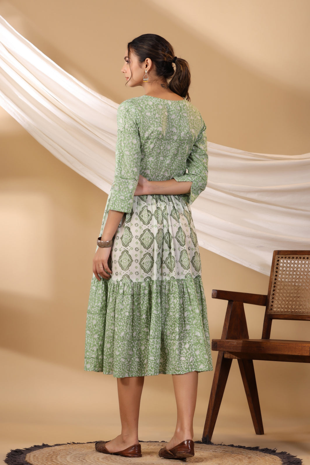 Grass Green Long Tier Dress