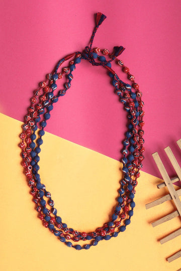 Scarlet Red With Admiral Blue Beaded Maala