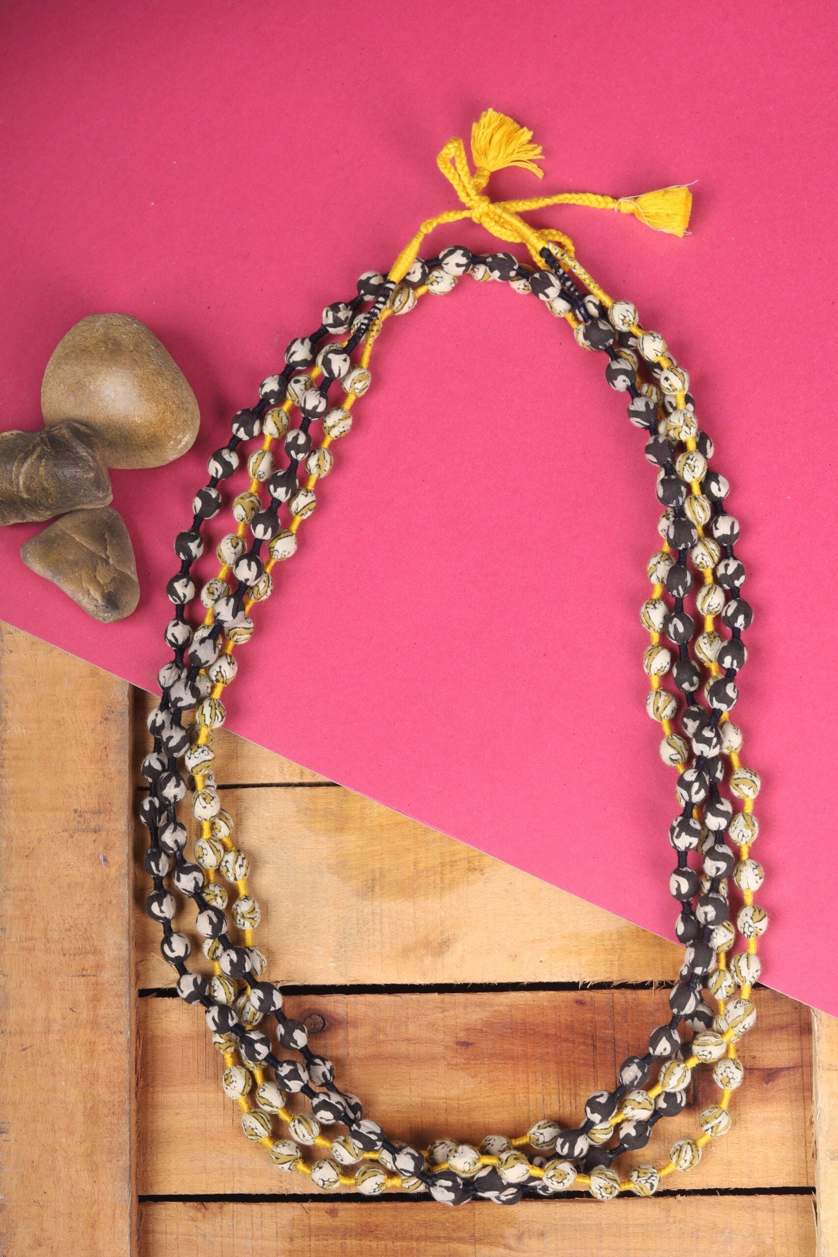 Black With Bumblebee Yellow Beaded Maala