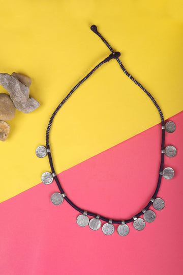 Denim Blue With Antique Coin Thread Maala