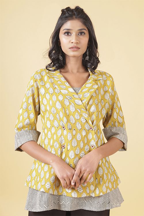 Mustard and black double layered short top