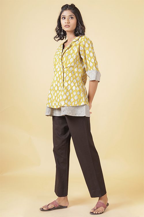 Mustard and black double layered short top