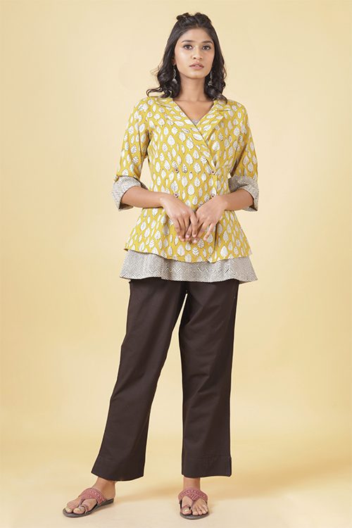 Mustard and black double layered short top