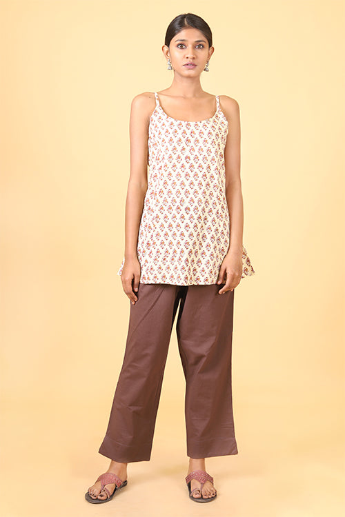 Shuddhi Amber Red with Ice Blue Handblock Printed Double Top