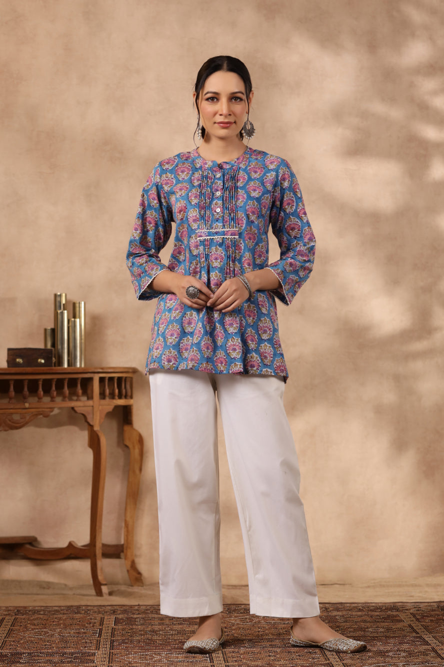Shuddhi blue and white top
