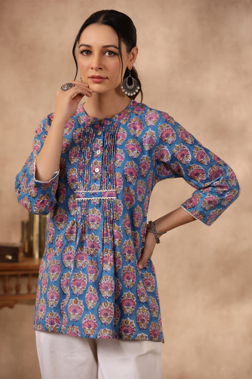 Shuddhi blue and white top