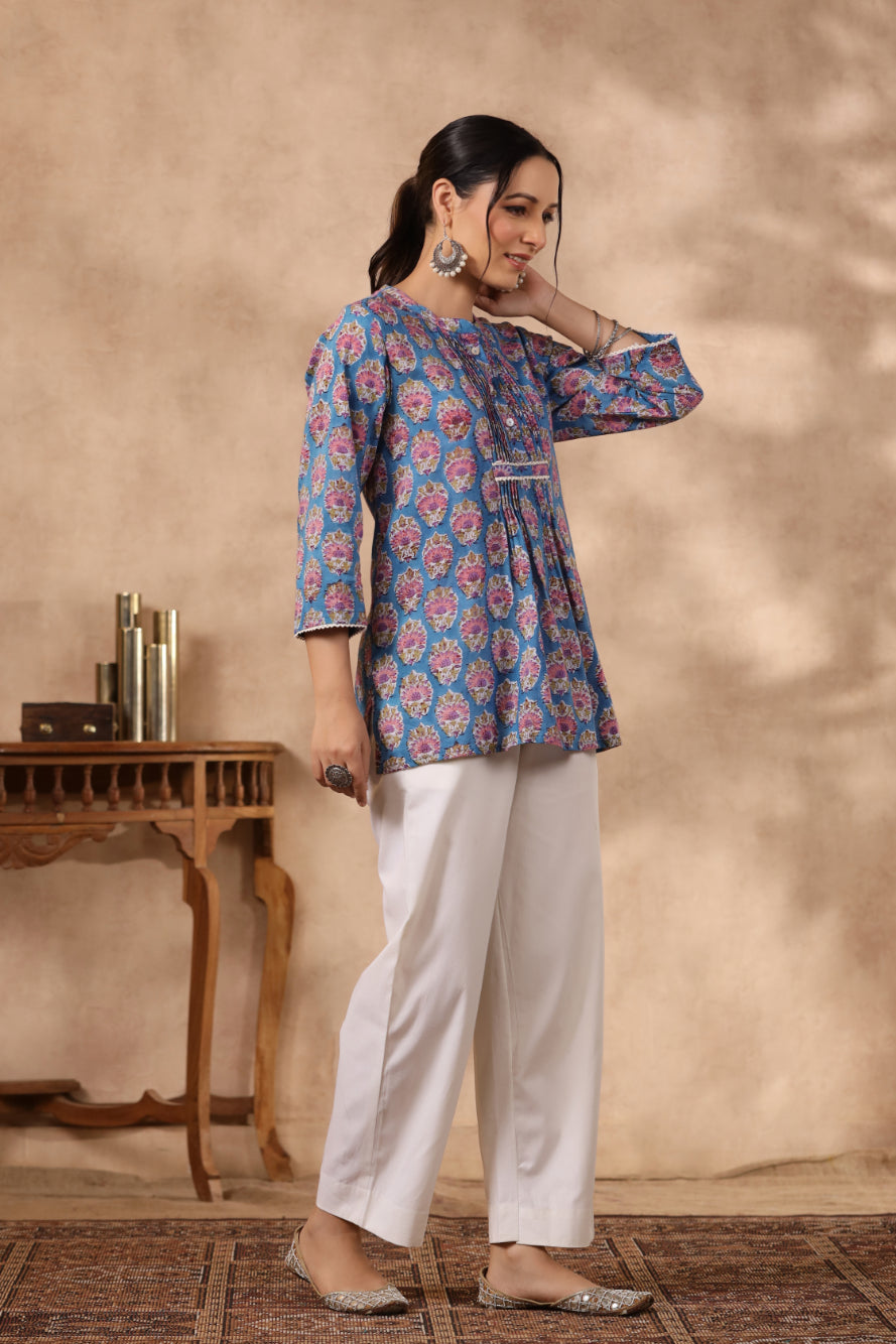 Shuddhi blue and white top