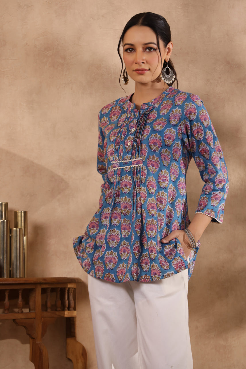 Shuddhi blue and white top