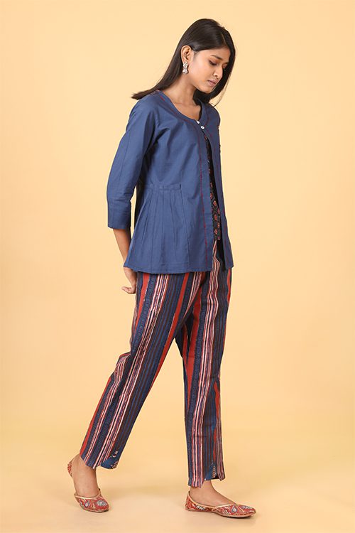 Shuddhi Indigo and brick red handblock printed double top