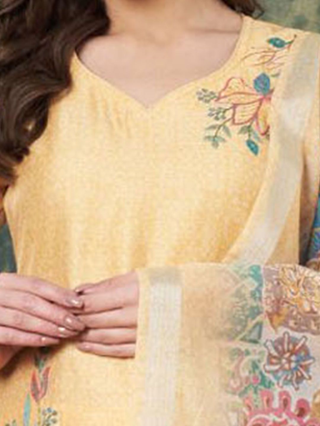 Label Khoj Women's Yellow Chanderi Embroidered Kurta with Pant and Yellow Dupatta