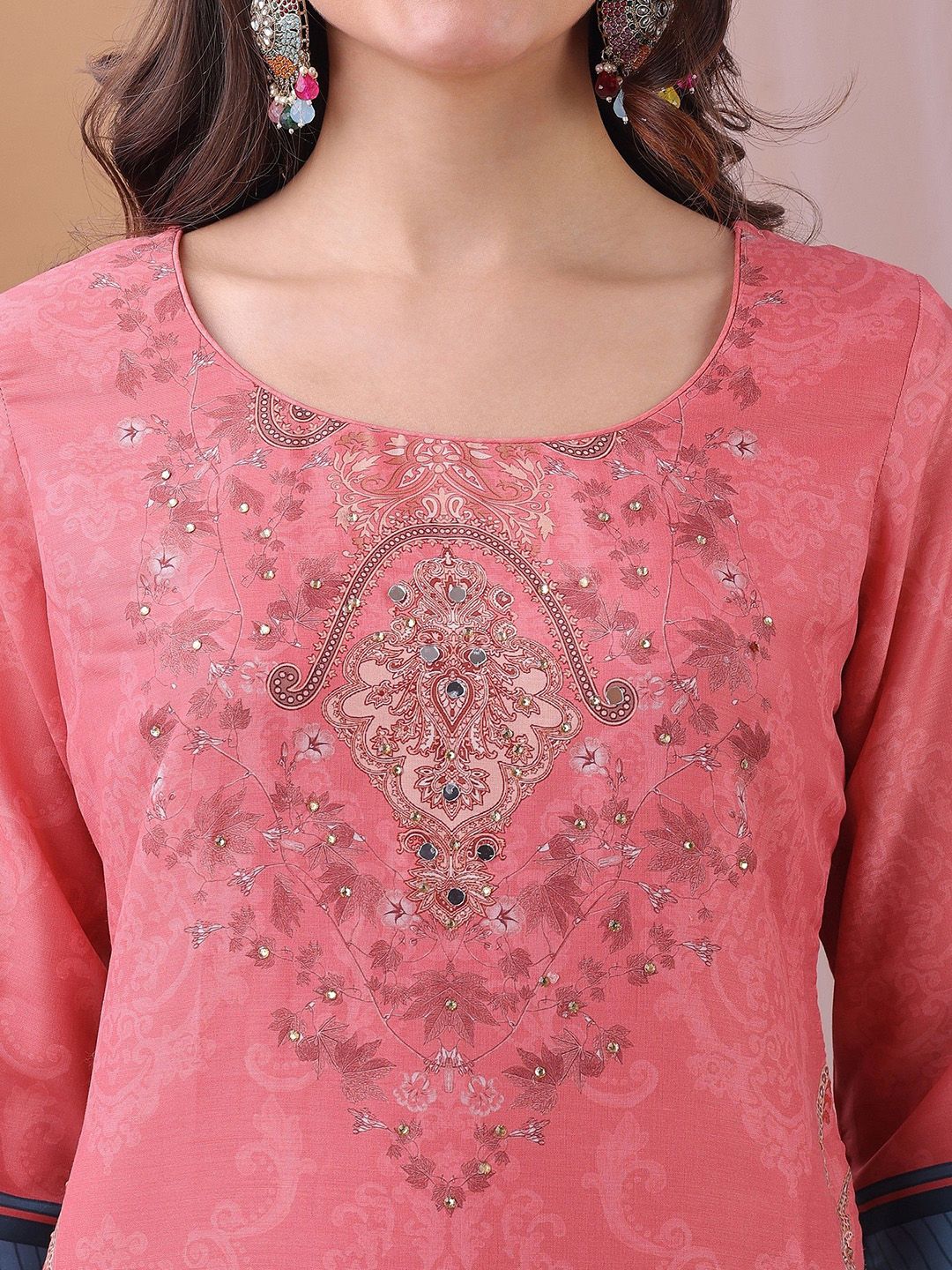 Label Khoj Women's Gajari Silk Blend Handwork Kurta with Pant and Gajari Dupatta