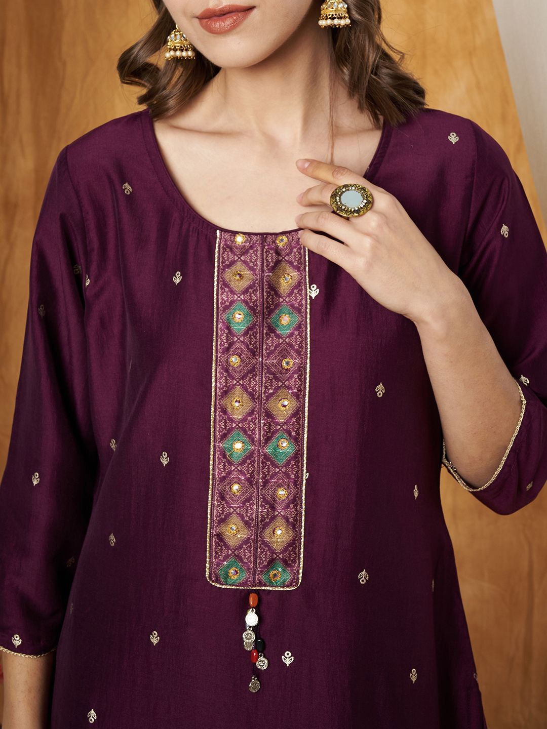 Label Khoj Women's Black Chinon Hand Embroidery Kurta with Pant and Dupatta