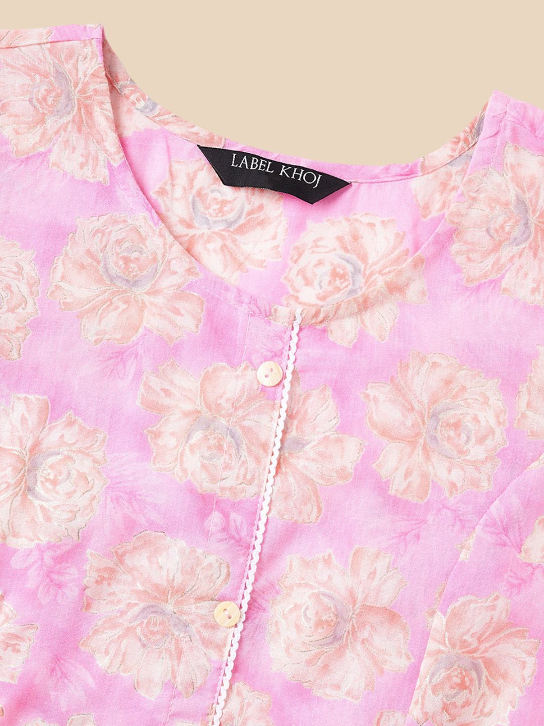 Label Khoj Women Cotton Pink Floral Kurta