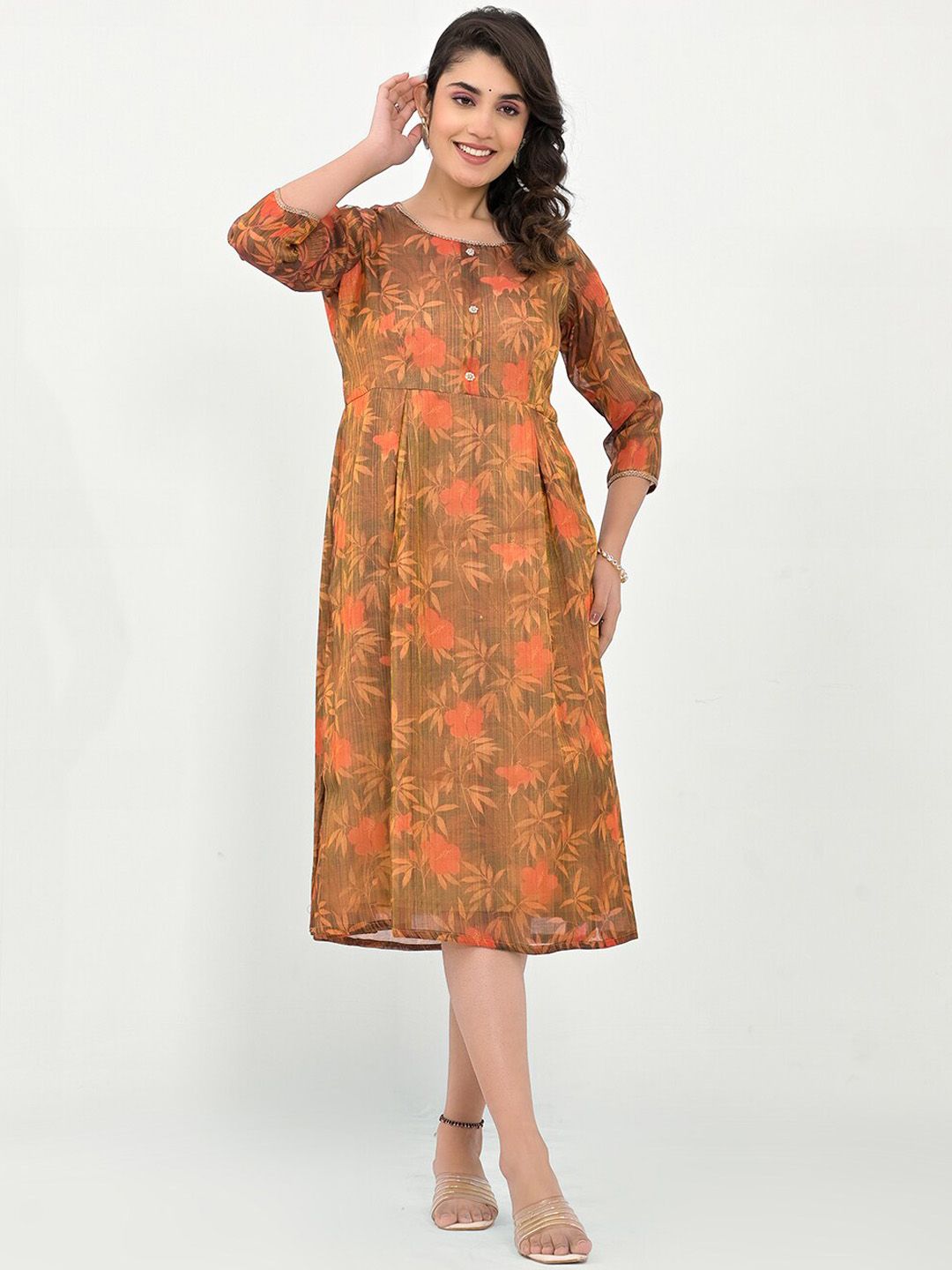 Label Khoj Women Silk Blend Printed Ethnic Dress