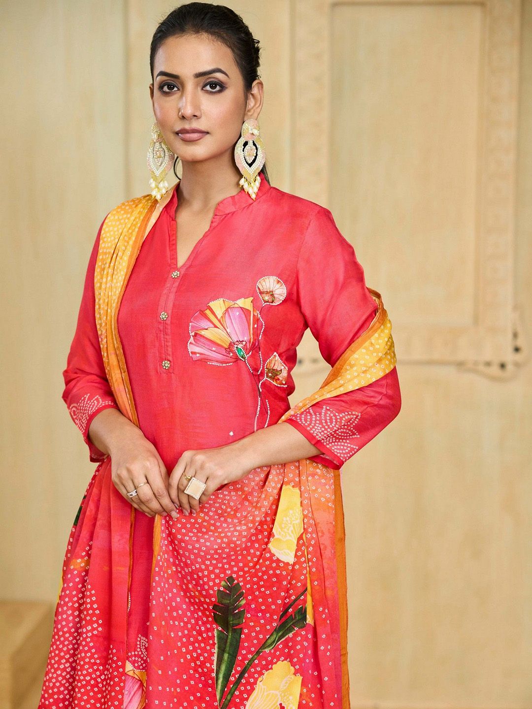 Label khoj Pure viscose Maslin with hand work kurta set