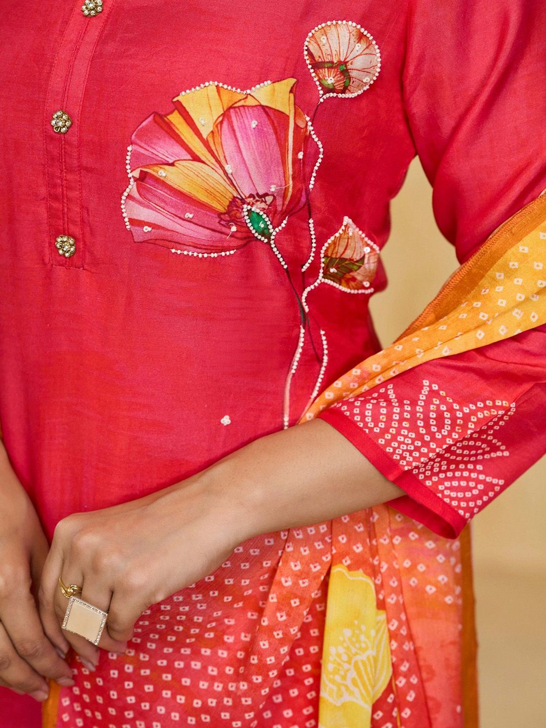Label khoj Pure viscose Maslin with hand work kurta set
