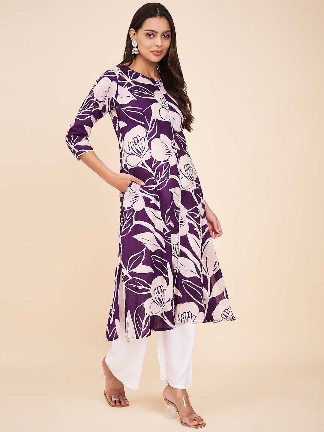 Label Khoj Women Cotton Yellow Floral Kurta