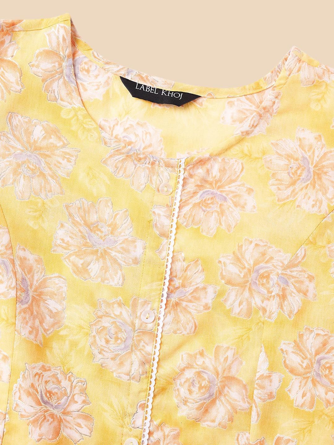 Label Khoj Women Cotton Yellow Floral Kurta