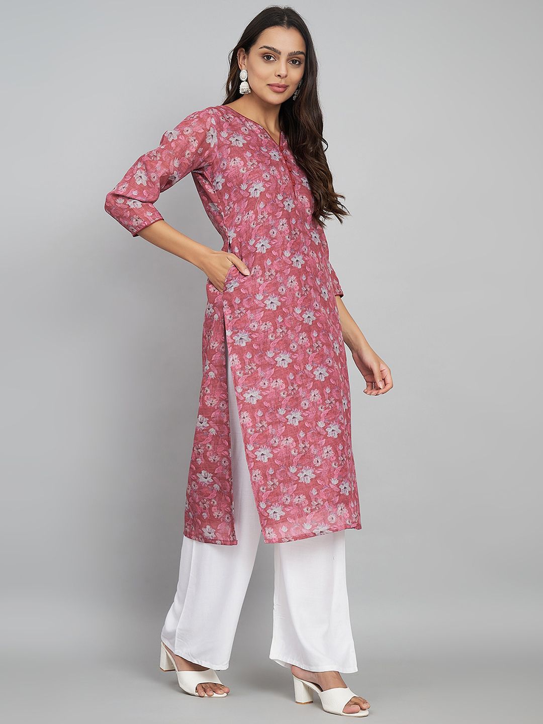 Label Khoj Women Linen Printed Kurta