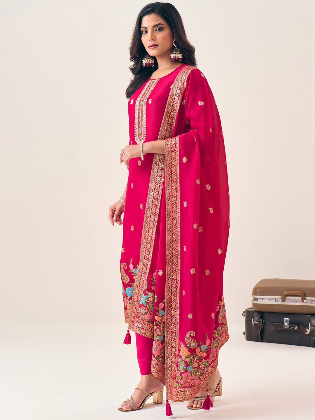 Label khoj Pure viscose organza silk with heavy Meena and handwork kurta set