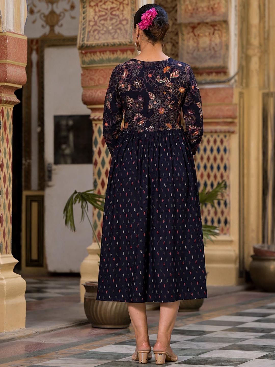 Label Khoj Women Rayon print A line Alia kurta with Pocket