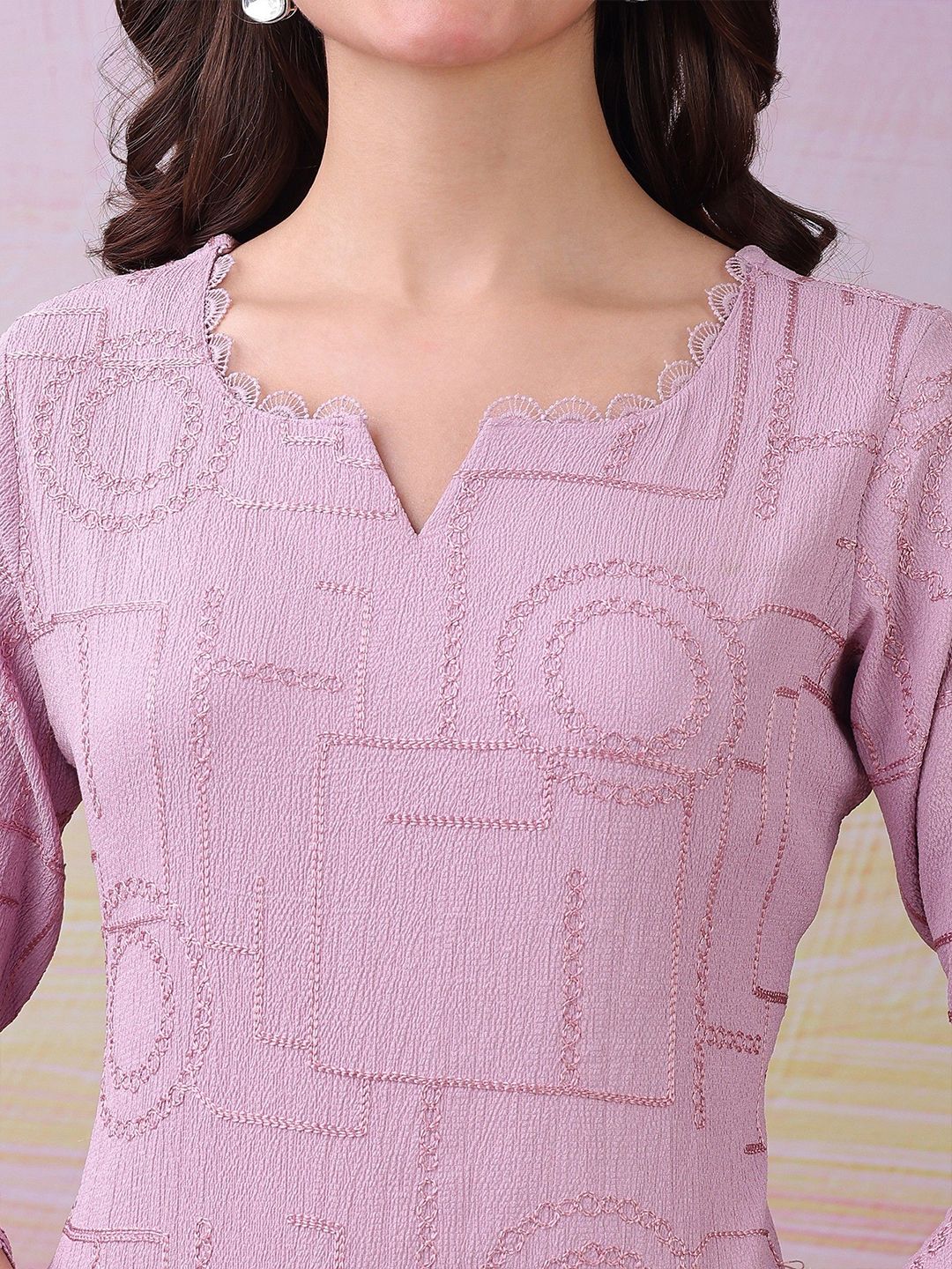 Label Khoj Women's Pink Polyester Embroidered Kurta