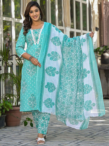 Label khoj women Cotton print kurta SetBLUE Color