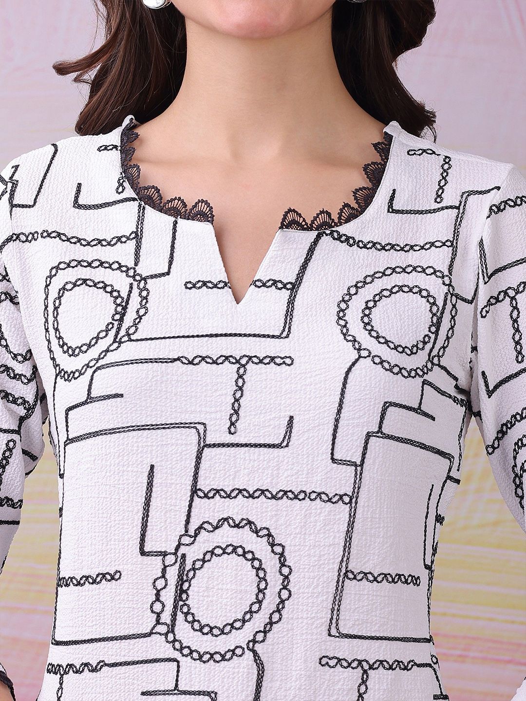 Label Khoj Women's White Polyester Embroidered Kurta