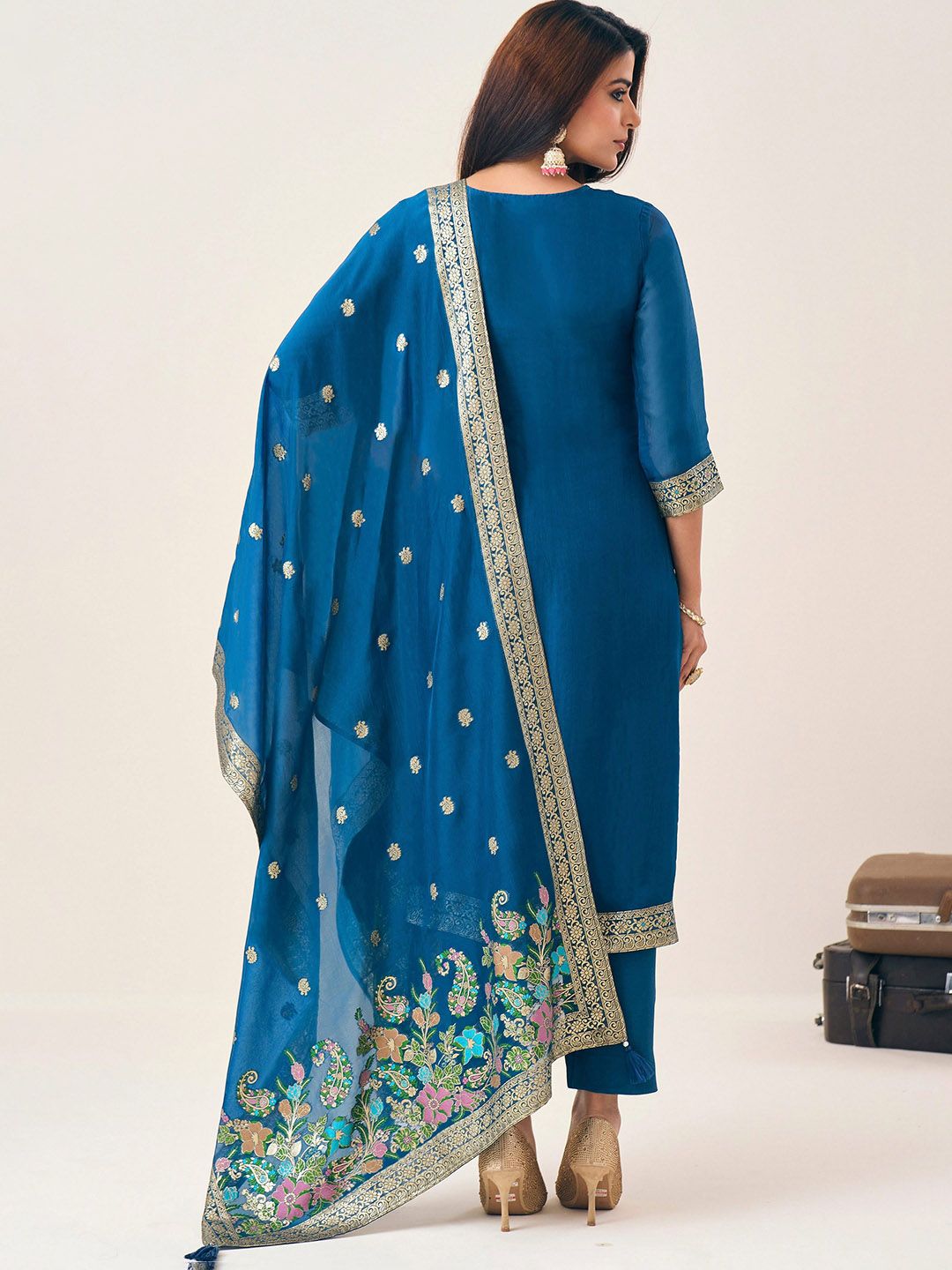 Label khoj Pure viscose organza silk with heavy Meena and handwork kurta set