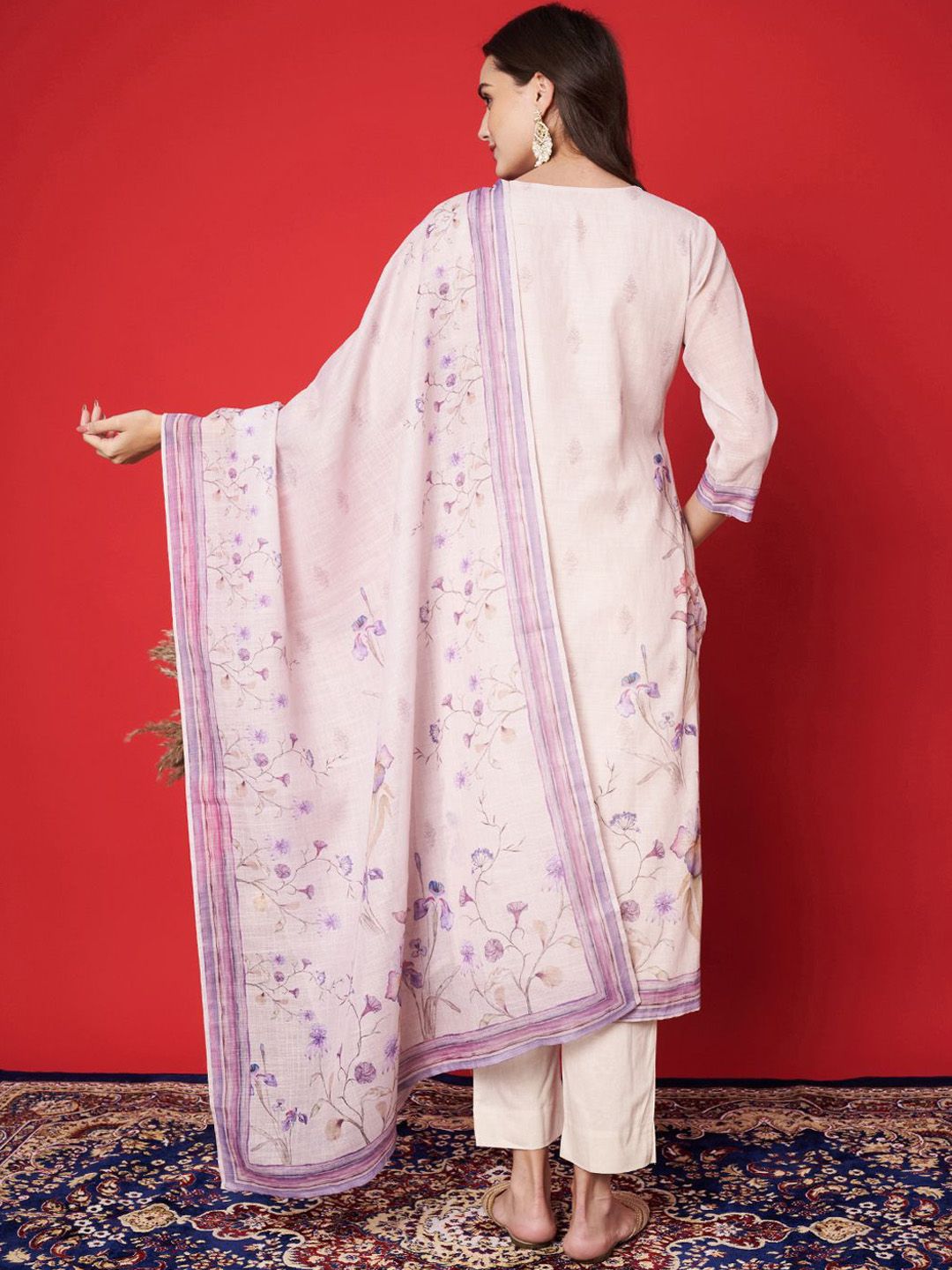 Label khoj cotton kurta with bottom and dupptta setCream Color