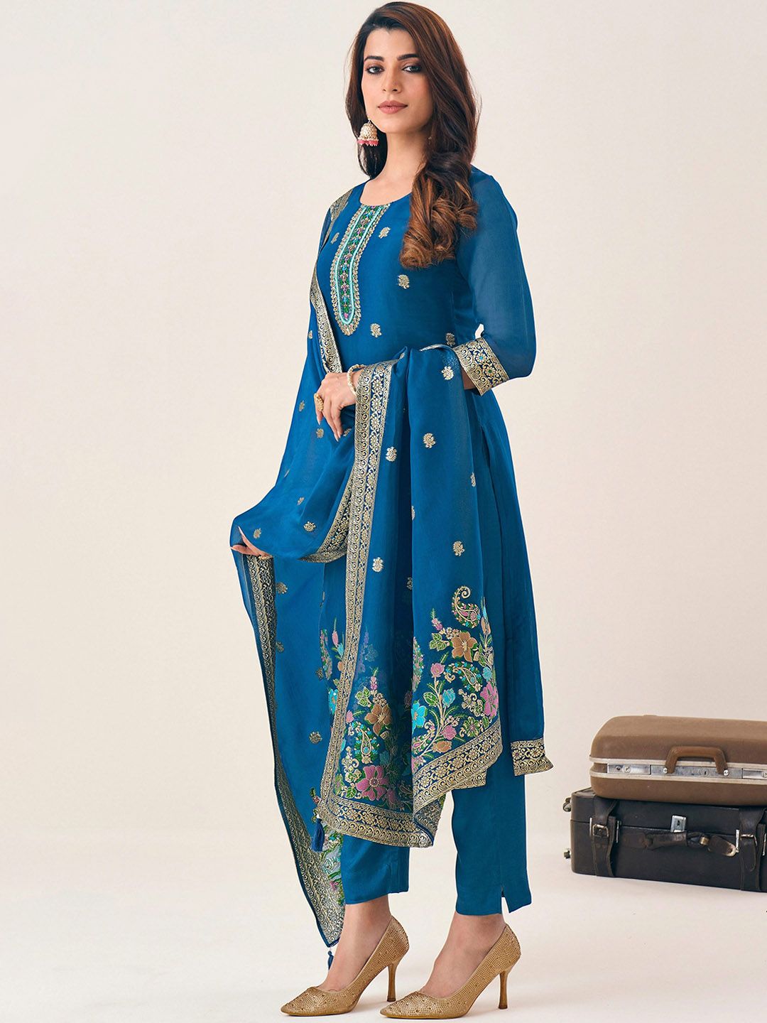 Label khoj Pure viscose organza silk with heavy Meena and handwork kurta set