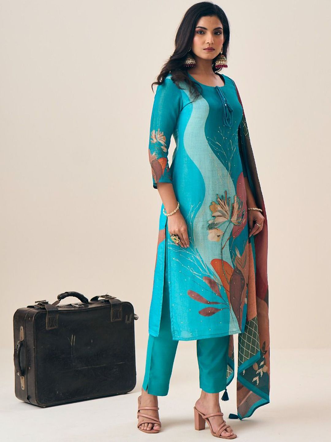 Label khoj Pure viscose tissue silk with heavy hand work kurta set