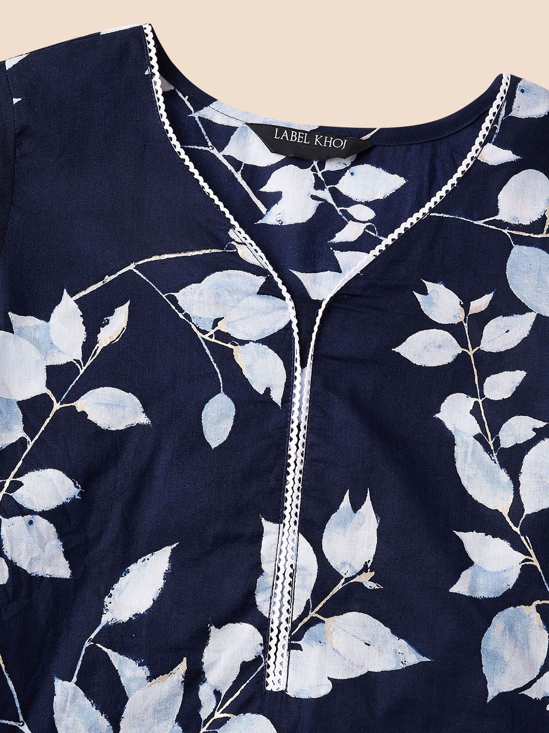 Label Khoj Women Navy Floral Cotton Kurta