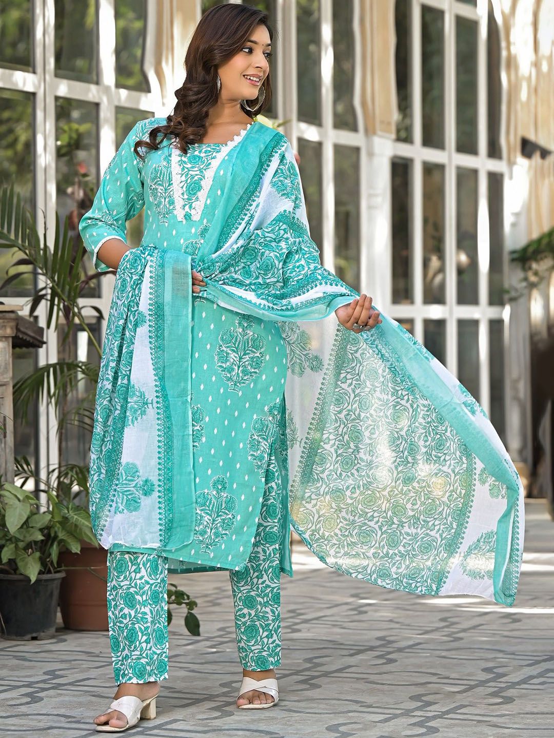 Label khoj women Cotton print kurta SetBLUE Color