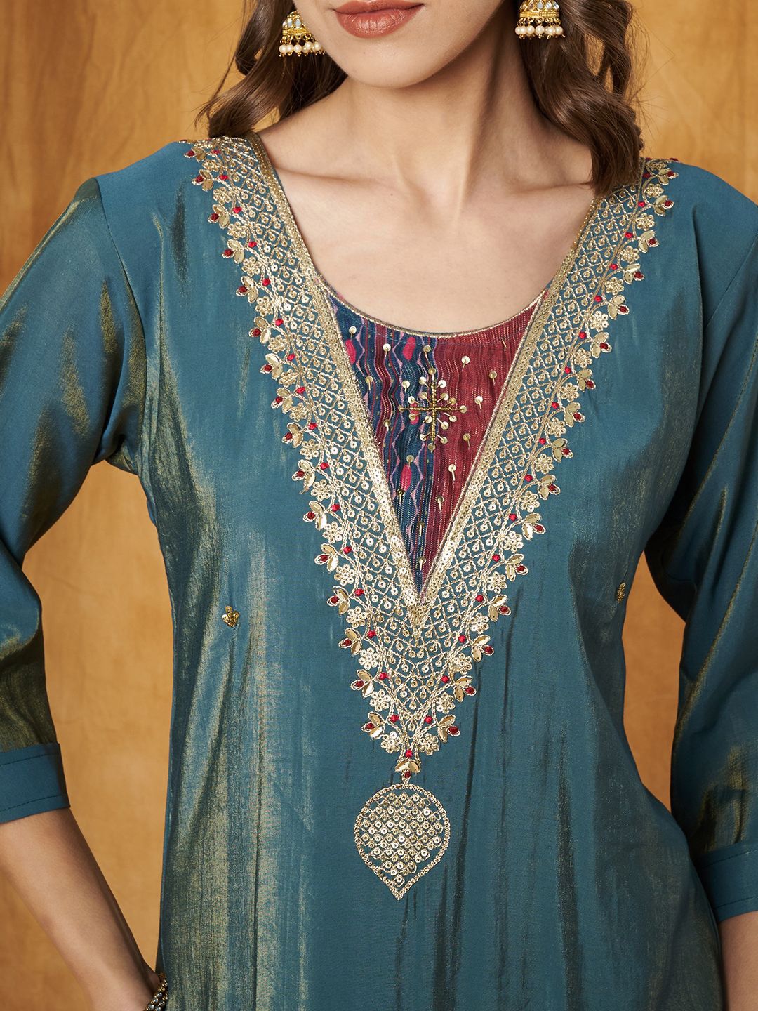 Label Khoj Women's Grey Silk Blend Embroidery Kurta with Pant and Dupatta