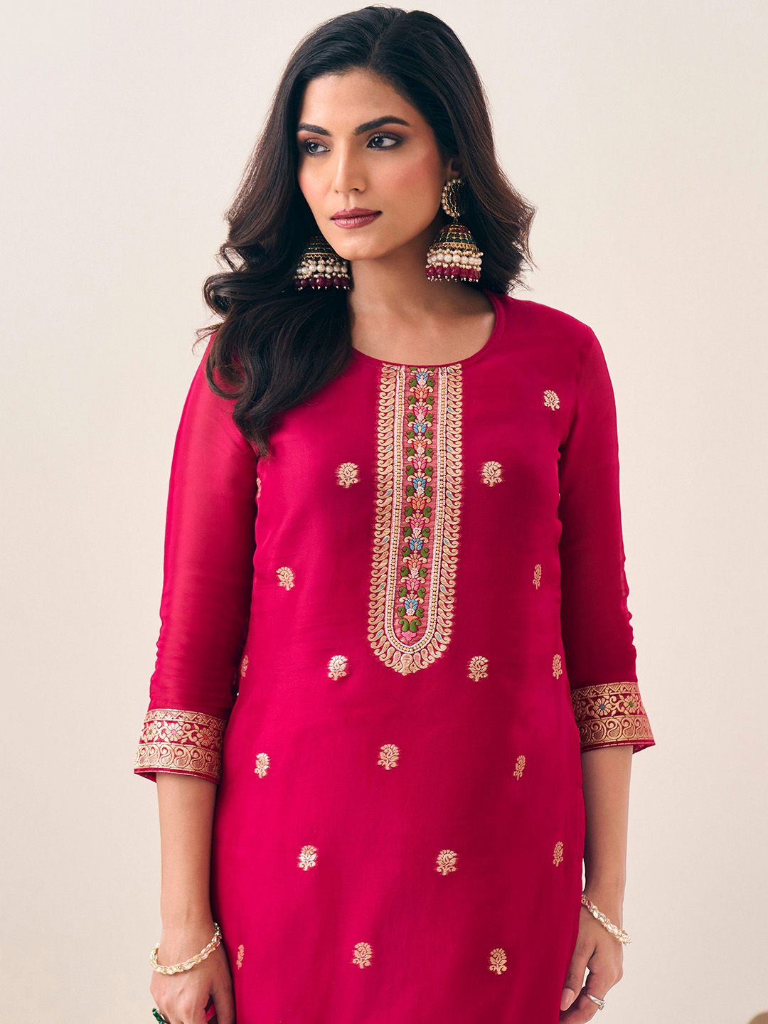 Label khoj Pure viscose organza silk with heavy Meena and handwork kurta set