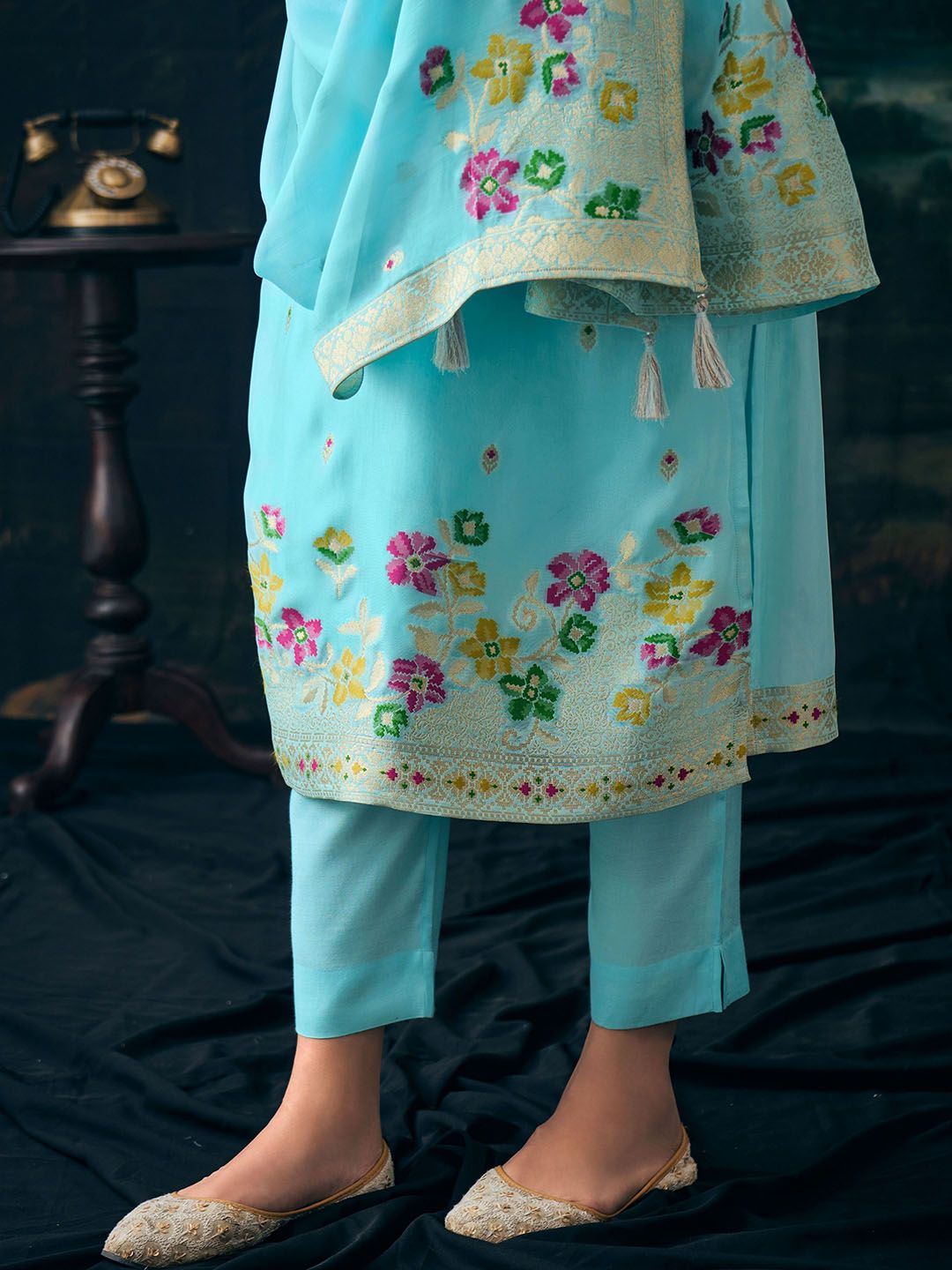 Label khoj Pure viscose Georgette silk with heavy Meena and handwork kurta set