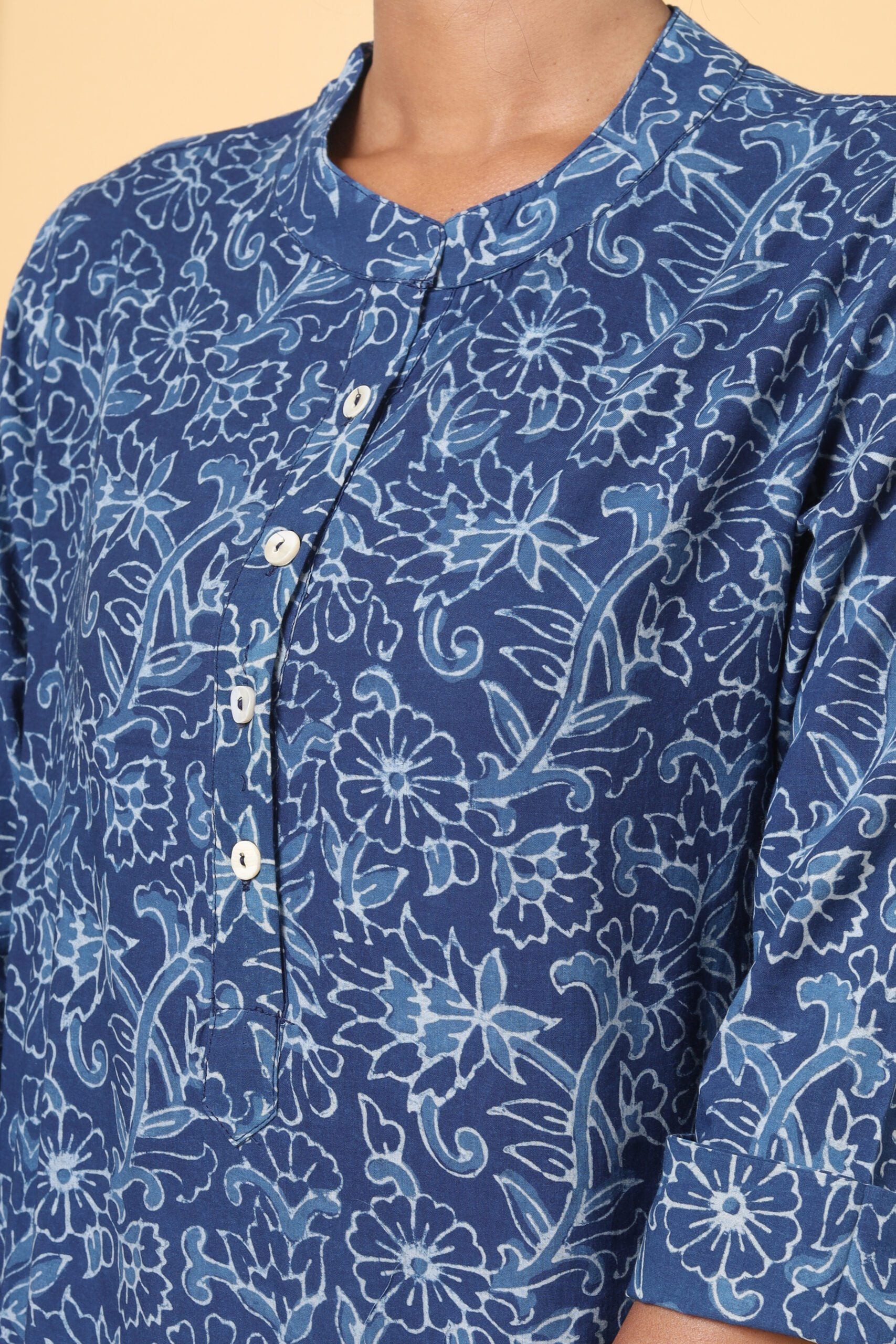 Handblock printed Indigo Short top