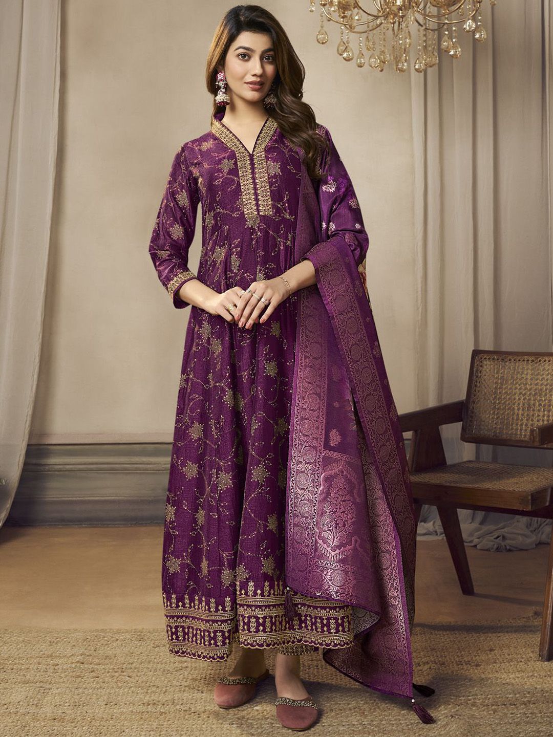 Label khoj Beautiful Anarkali kurta With Pant and Dupatta Set