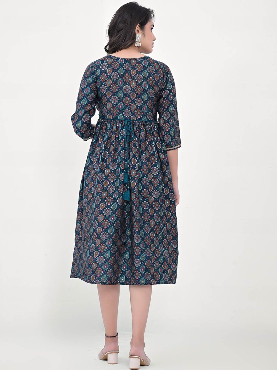 Label Khoj Women Modal Silk fabric and embroidery Printed Dress
