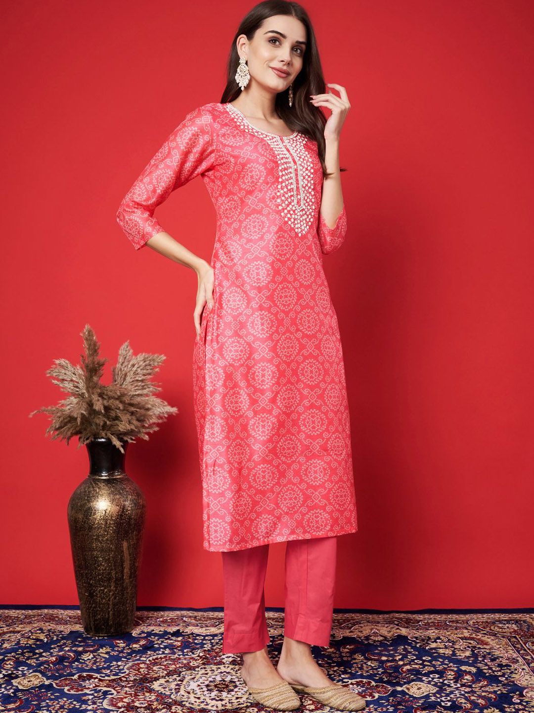 Label khoj chanderi kurta with bottom and dupptta setPink Color