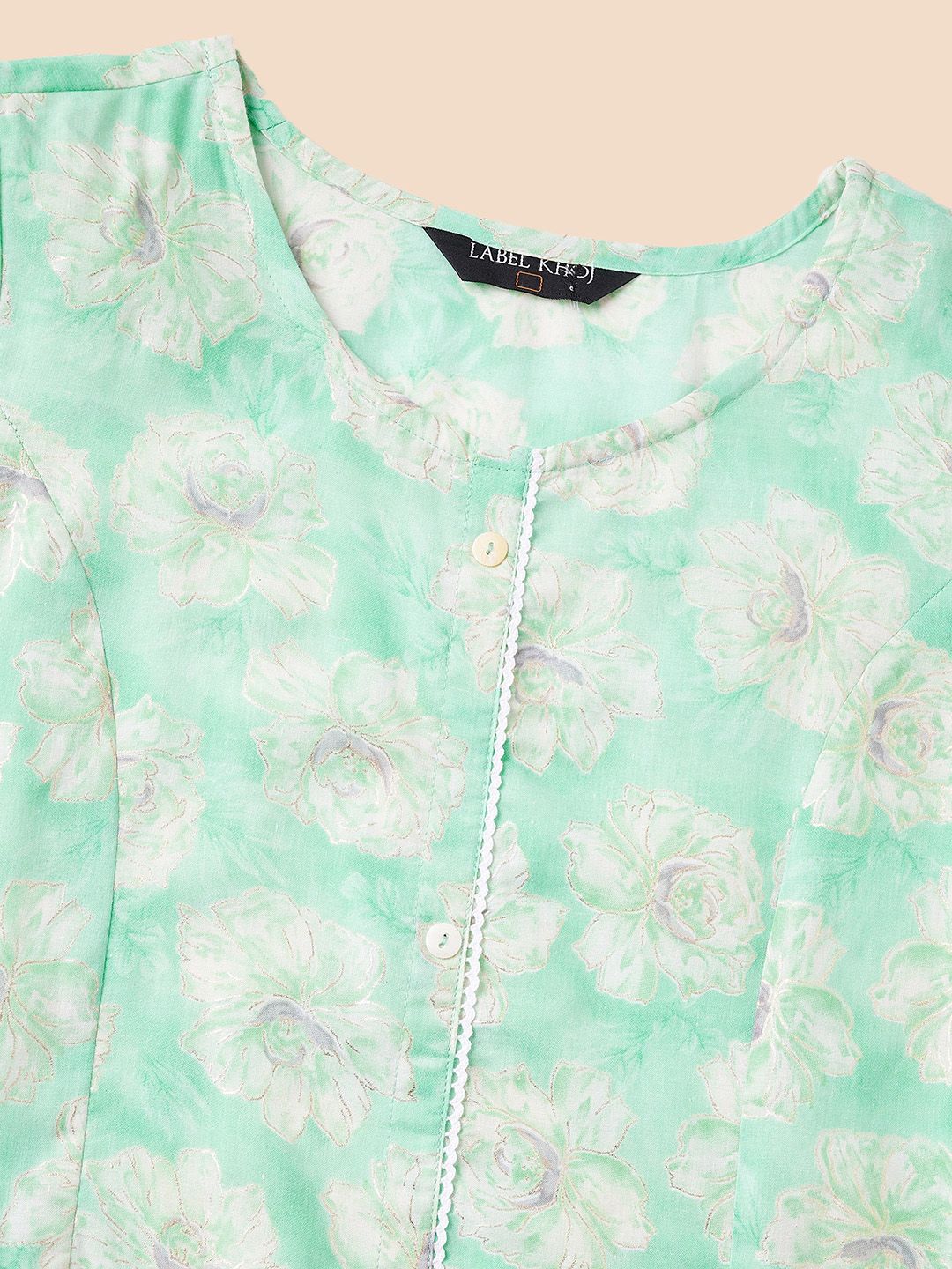 Label Khoj Women Cotton Sea Green Floral Kurta