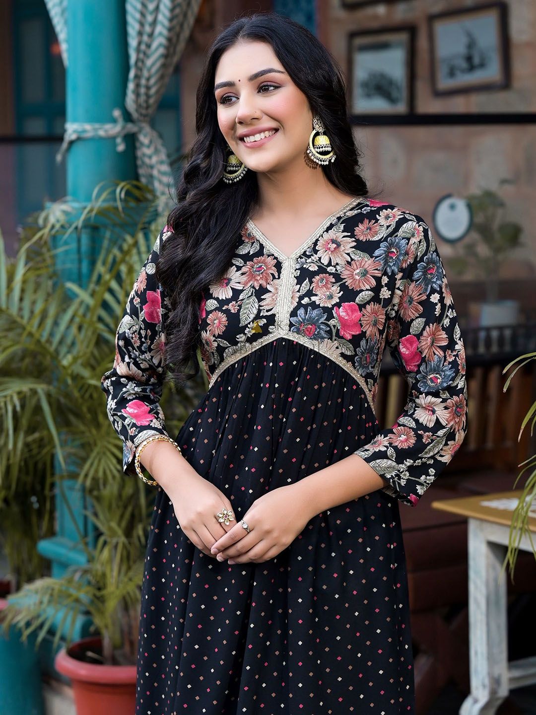 Label Khoj Women Rayon print A line Alia kurta with Pocket