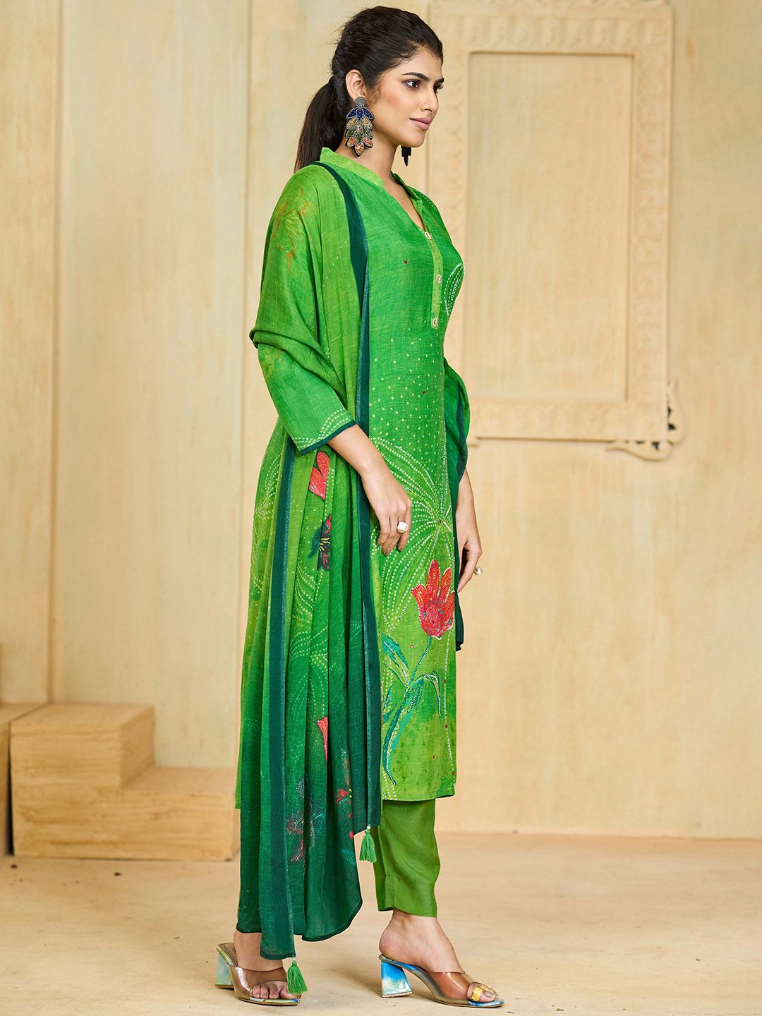 Label khoj Pure viscose Maslin with hand work kurta set