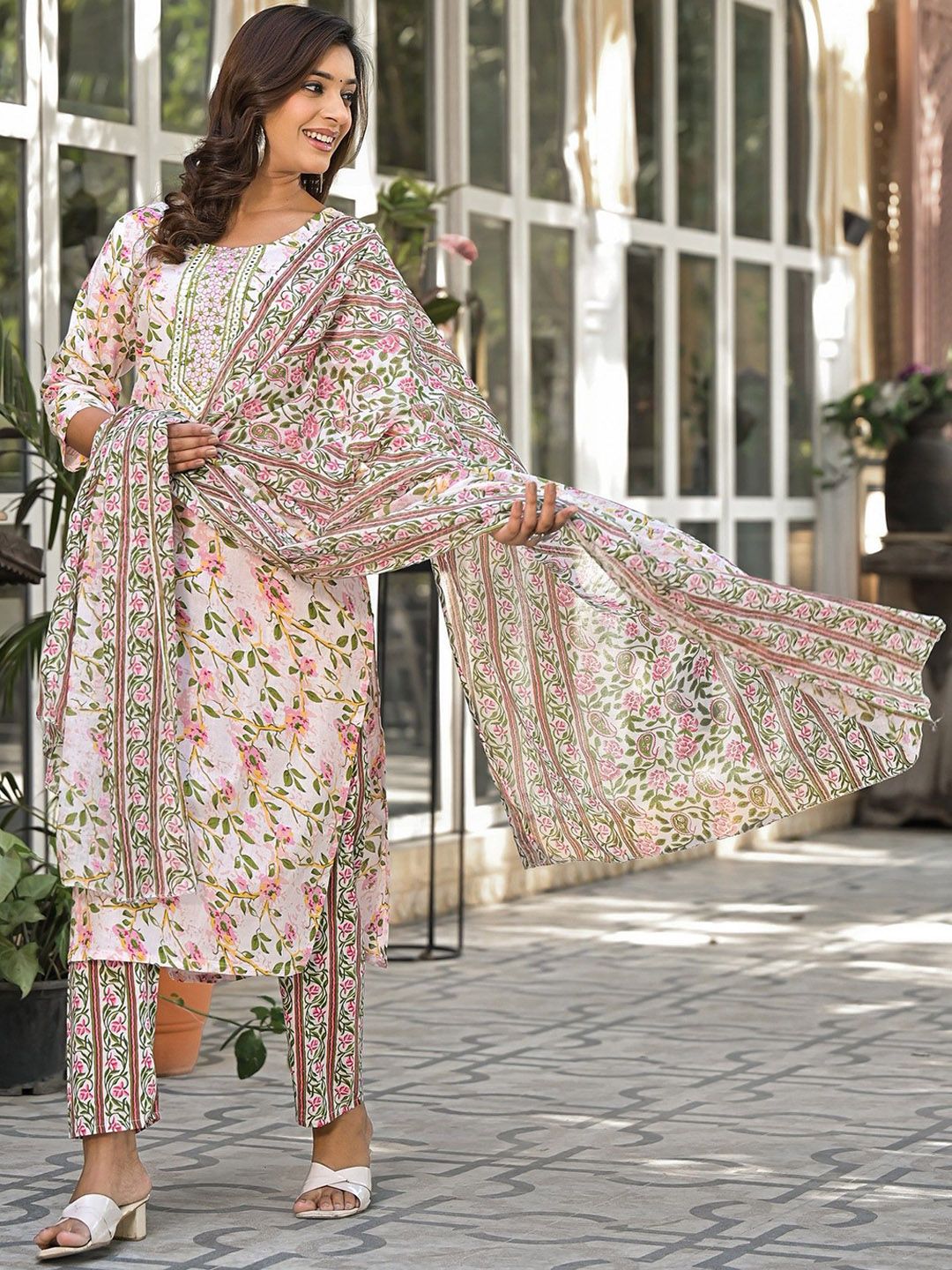 Label khoj women Cotton print kurta SetPEACH Color