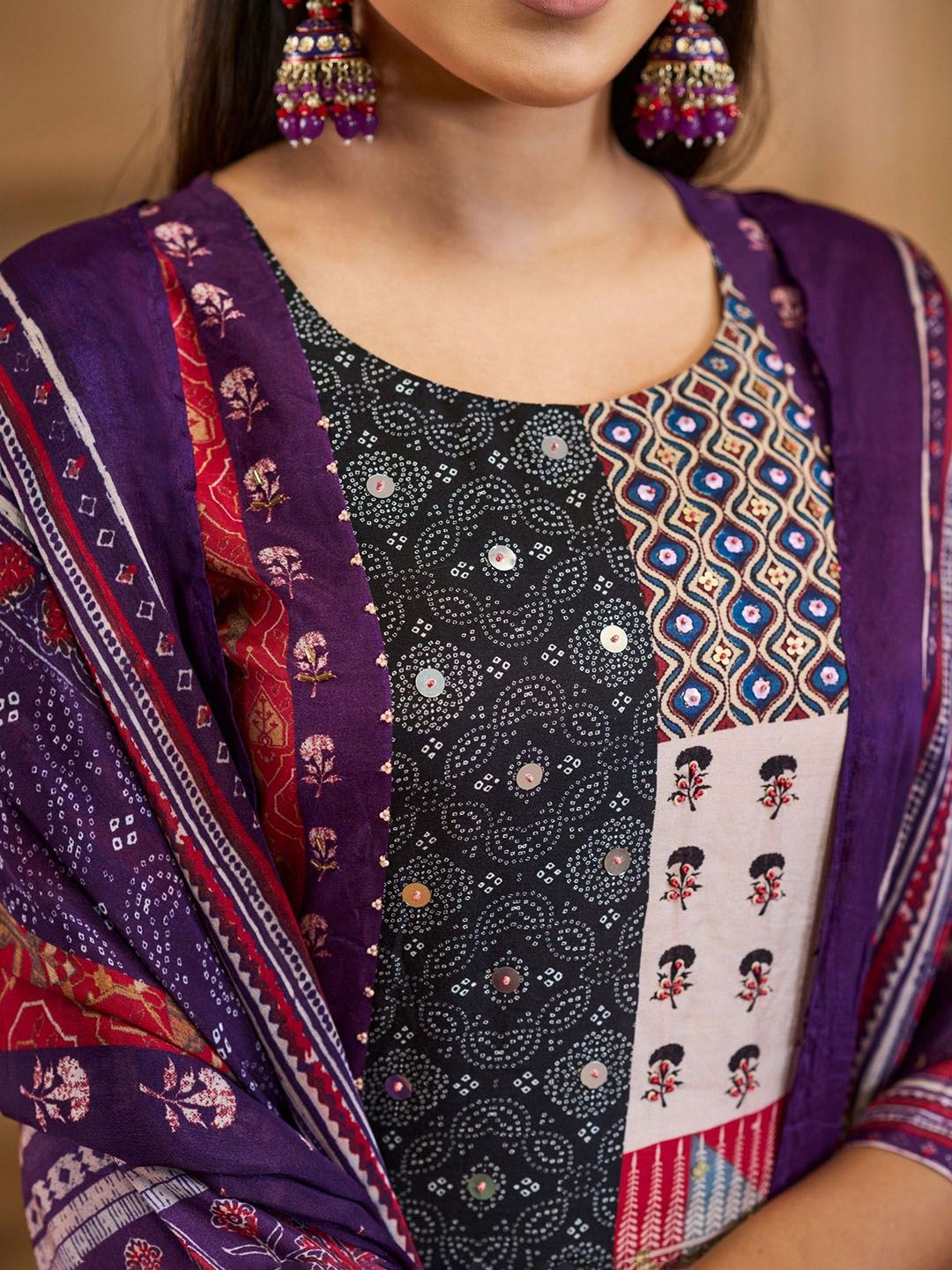 Label khoj Women maslin priint kurta, trouser and dupptta set